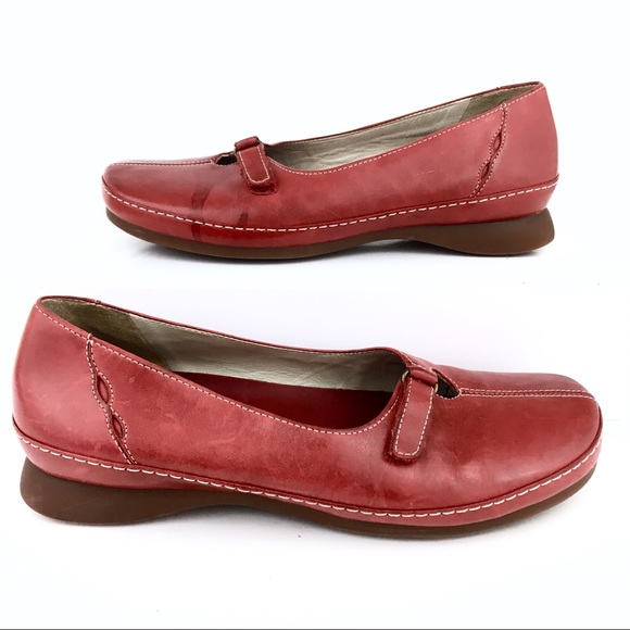 Clarks Red Leather Square Toe Ballet 